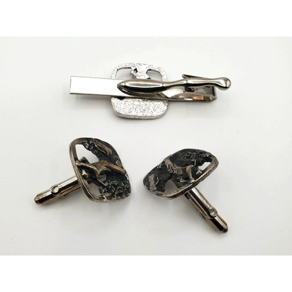 Vtg Silver Tone Golf Golfer's Delight Cuff Links & Tie Clip
